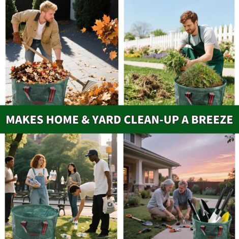 Lot de 2 sacs à déchets verts réutilisables et épais (26 gallons/66 gallons chacun) pour feuilles et déchets de pelouse, avec 2 poignées. Convient pour les feuilles, les tontes de gazon et les déchets (1/2)