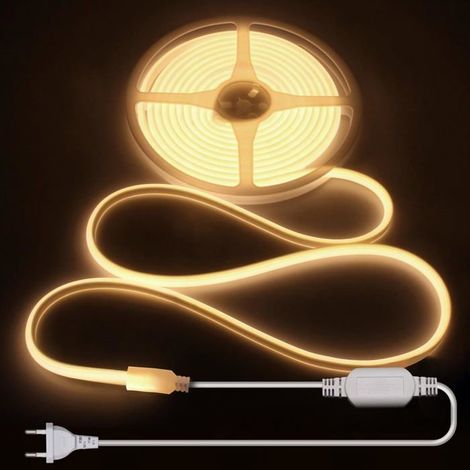 Bande Led Cob 5 M-230 V-Connexion Directe-Blanc Chaud-2700 K-Flexible-Pour L'Extérieur-Étanche-Pour Éclairage Diy Et Décorat[CA295] (1/5)