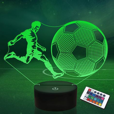 Luz nocturna de fútbol de regalo, adecuada para niños y niñas, luz de ilusión de fútbol de fútbol 3D, 16 colores, efecto intermitente, adecuada para niños de 8 a 12 años para cumpleaños, decoraciones 