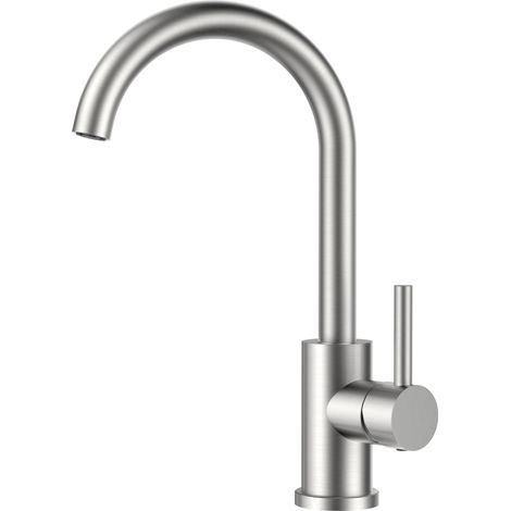 Robinet Cuisine, Mitigeur Cuisine Pivotant à 360, Acier Inoxydable, Monolevier pour 1 Trou, Acier Inoxydable, Hauteur du Bec 230 mm, Levier (1/4)