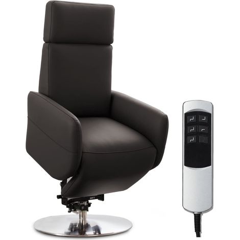 Fauteuil Relax Inclinable, Avec 2 Moteurs Électriques Et Fonction Releveur, Avec Télécommande, Max 130 kg, M : 71 x 110 x 82 cm, Cuir Véritable, Moka (1/5)