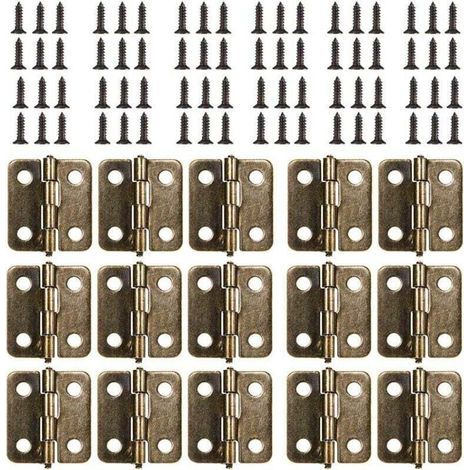 Charnière plate rétro en bronze antique 18 × 15 mm – Lot de 50 pièces avec 200 vis incluses pour coffrets, bijouteries et meubles DIY (1/4)