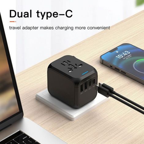 Adaptateur De Voyage Universel - 4 Ports USB 2 USB-C 2 USB-A - Pour Plus De 150 Pays - Noir - 1 Pièce (1/5)