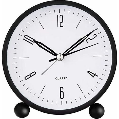royaluxe - Réveil analogique, horloge de bureau multicolore alimentée par batterie, lumière chaude de nuit à intensité variable avec pointeur ultra silencieux pour la maison et la chambre (noir) (1/4)