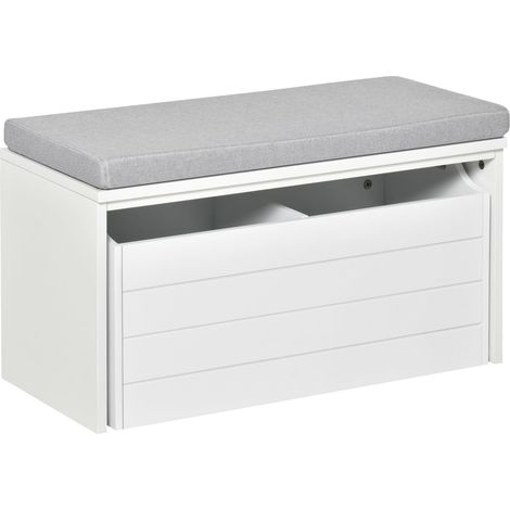 Banc de Rangement avec Coussin Gris, Banc à Chaussures MDF Blanc (1/5)