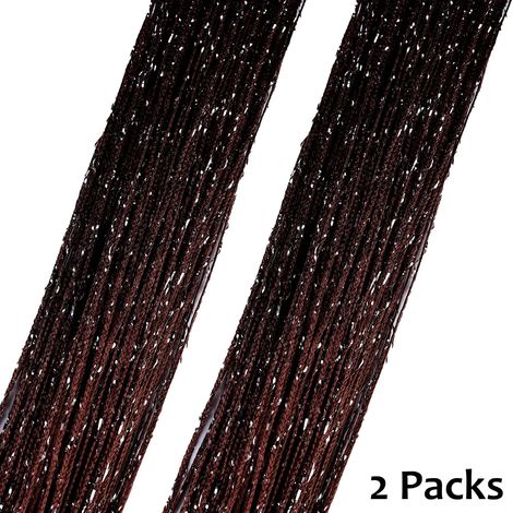 Lot de 2 Rideaux Fils Paillette 100x200cm Draperie Rideau Spaghetti Marron (1/5)