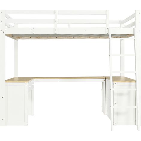 Letto a soppalco per bambini 140x200 cm con scrivania a U, 2 cassetti, bianco naturale (1/5)