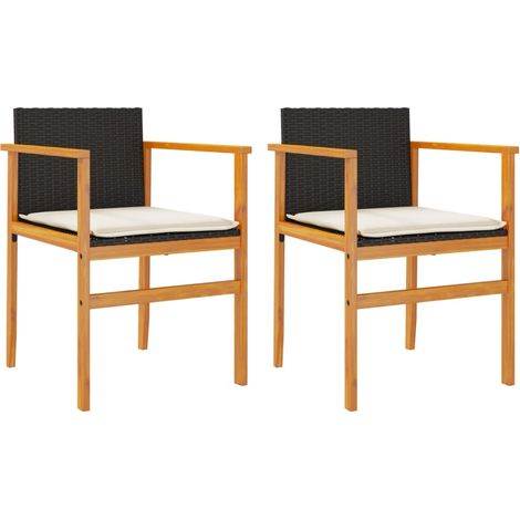 Chaises de jardin coussins lot de 2 Chaises d'extérieur noir résine tressée et bois (1/5)