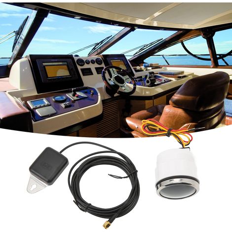 52-mm-GPS-Tachometer/Kilometerzähler (DC 9–32 V), geeignet für Yachten, Boote, Wohnmobile und Pkw. Schwarzes Zifferblatt mit silberner Abdeckung. (1/5)