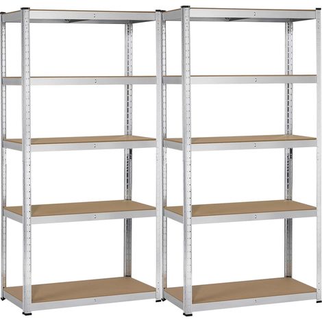 Yaheetech 2 Scaffali/Scaffalatture Metalliche per Garage Magazzino a 5 Ripiani Portata 175 kg per Ripiano 90 x 40 x 180 cm Argento (1/5)