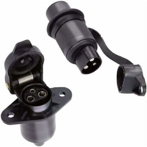 Prise 3 broches agricole mâle et femelle 12V – Étanche avec capuchon – Contacts nickelés pour connexion rapide – Compatible remorques et tracteurs (1/4)