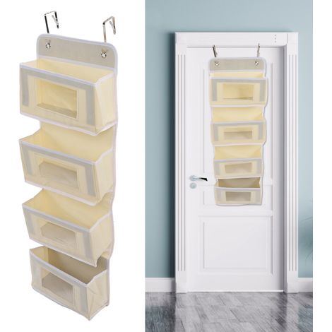 Organisateur mural suspendu avec crochets, à suspendre à la porte, pour garde-manger, chambre d'enfant, cuisine, placard, dortoir, beige, 4 poches (1/5)