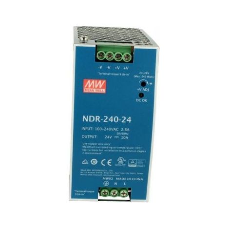MW MEAN WELL NDR-240-24 Trasformatore Rotaia Industriale 24V 240W 10A Barra Guida DIN Rail Power Supply Input 220V 110V (1/5)
