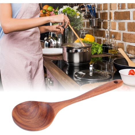 Cuillère à mélanger en teck, cuillère de cuisine antiadhésive en bois, cuillère à beurre pour la cuisine domestique (1/5)