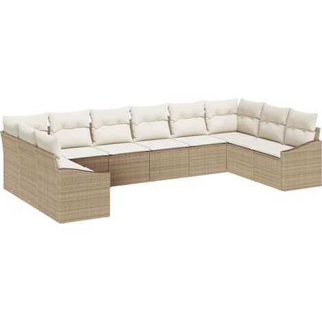 Maison Exclusive - Sofa Set mit Kissen 10 pcs Beige Poly Rattan