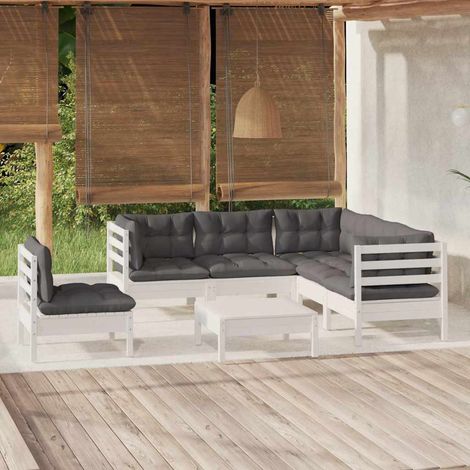 vidaXL Muebles de jardín 6 pzas con cojines blanco madera de pino (1/5)