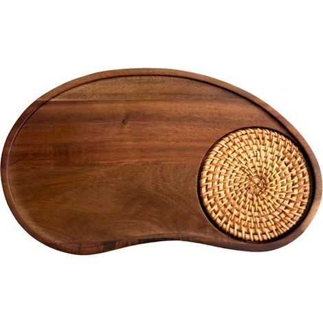 1 pièce - Plateau en bois - Plateau en bois d'Acacia - Plateau à café et plateau à dessert de l'hôtel - Plateau à thé en noix de (1/5)