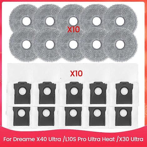 20PCS Serpillière Cloth and Sac à poussière Fit pour X40 Ultra L10S Pro Ultra Heat X30 Ultra Aspirateur Replace (1/5)