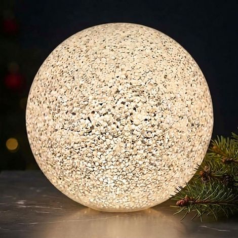 XL LED Leuchtkugel warmweiß in Perlen Optik batteriebetrieben - 18 cm - Kugelleuchte aus Soft Acryl in weiß mit Bruchglas Optik