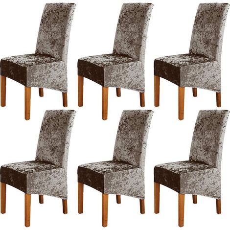 Set of 6 stretchable, modern, removable and washable dining chair covers - For banquets, parties, dining rooms (light gold) (1/5)
