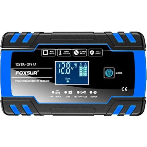 Foxsur Chargeur de Batterie de Voiture de Moto 12V 8A 24V 4A Réparation Automatique D'Impulsion LCD Chargeur de Réparation de Batterie de Voiture