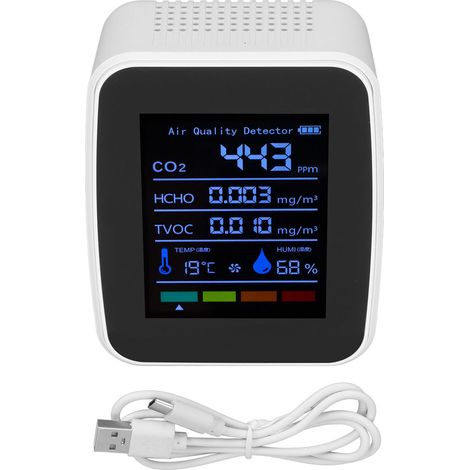 Intelligenter 5-in-1-Luftqualitätsdetektor, störungsresistent, für Innenräume, Temperatur, Luftfeuchtigkeit, Weiß (1/5)