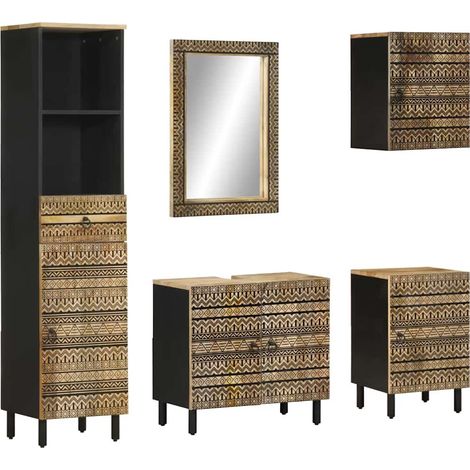 Conjunto de muebles de baño 5 piezas madera maciza de mango (1/5)