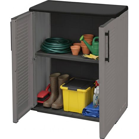 Dmora Mehrzweck Außen oder Innenschrank, niedriger Kleiderschrank mit 2 Türen und 1 Polypropylen Regal, 100% Made in Italy, 68x37h84 cm, graue Farbe