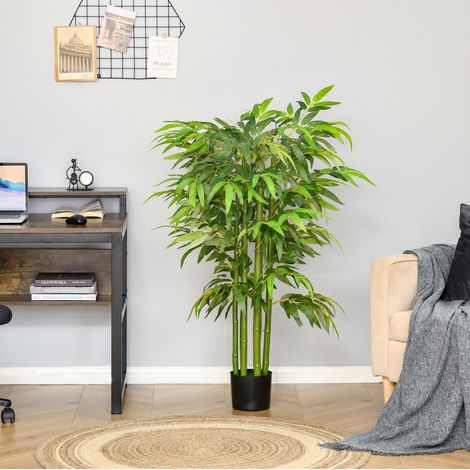 OKMYHOME Bambú artificial de 140 cm, planta artificial en maceta, verde, plástico, sin montaje (1/5)