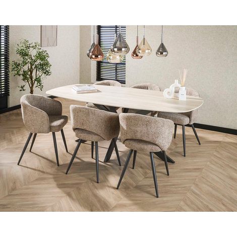 Ruben - table à manger - plateau en céramique 3d effet travertin - pieds en acier - 6 à 8 personnes - beige / noir (1/5)