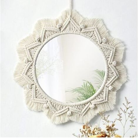 Miroir Mural, Miroir Art Décor, Macramé Frange Miroirs, Ronds Décoratifs Ornement pour Chambre Salon Décor (1/5)