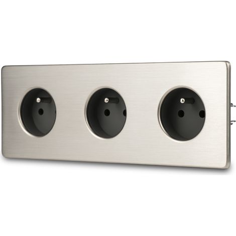 Enchufe triple eléctrico de acero cepillado gris (1/5)
