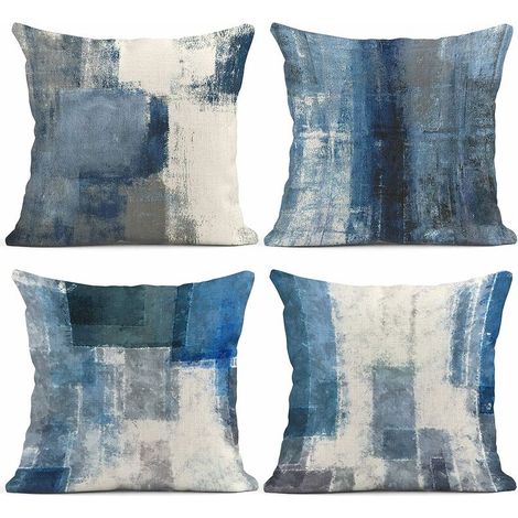 DEESSE SHOP - Lot de 4 housses de coussin bleu et gris blanc Art contemporain décoratif gris coussin canapé chambre voiture décor taies d'oreiller maison décorative carré 18 x 18 pouces taies d'oreill (1/5)