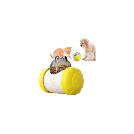 Jouet Chat, Jouet Distributeur Croquette Chat Jouet Interactif Chat Jouet Tourbillonnant Tumbler Jouet pour Chat Facile Nettoyer (Jaune)-Crezuo