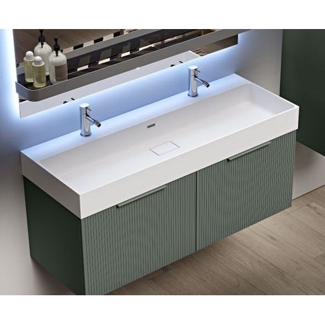 Mobile Bagno PREMIUM da 120 cm - Grigio Nuvola - Effetto Millerighe - Made in Italy -  Lavabo Consolle In Resina (1/5)