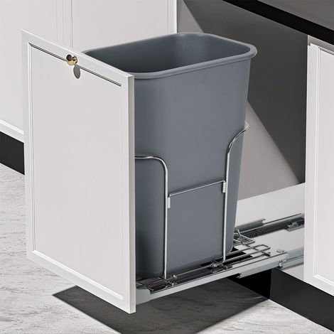 Poubelle coulissante sous évier - Acier antirouille robuste - Rails amortis soft-close - Idéale gain de place pour cuisine - Montage facile - Convient armoire 27x48cm (1/5)