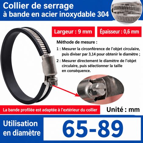 Lot de 5 colliers de serrage type allemand en acier inoxydable 304 diamètre 65-89 mm 65-89 mm 5 1 kg – Livraison gratuite