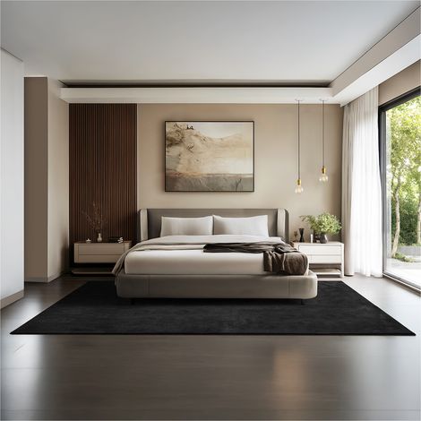 Tapis à poils ras doux et hypoallergénique antidérapant 200x290cm Noir