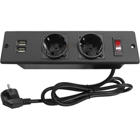 Tischanschlussdose, Konferenzraum-Schreibtischsteckdose, Steckdosenleiste, 2 x 16A, Standardstecker, 2 HE
