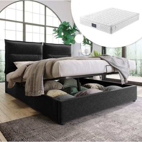 Polsterbett 140x200 mit Bettkasten verstellbarem Kopfteil OKMYHOME (1/5)