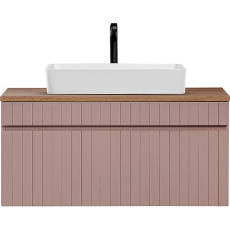 Waschbeckenunterschrank 100 cm, Keramik Aufsatzwaschbecken IRAKLIO-56-ROSE rosa Eiche Nb., B/H/T ca. 100,4/59,5/46 cm (1/5)