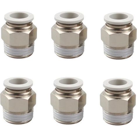 Lot de 6 raccords rapides pneumatiques 6 mm, connecteurs d'air comprimé PT1/8 blancs, pour compresseur et outils (1/5)