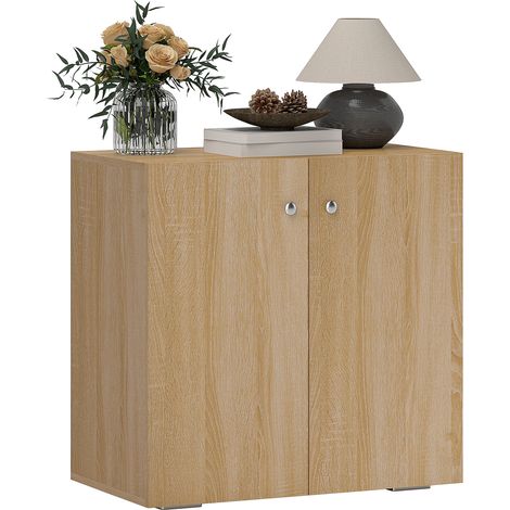Mobiletto Multiuso a 2 Ante, Mobiletto Soggiorno o Ufficio in Legno con Maniglie in Alluminio, 70x39x70cm