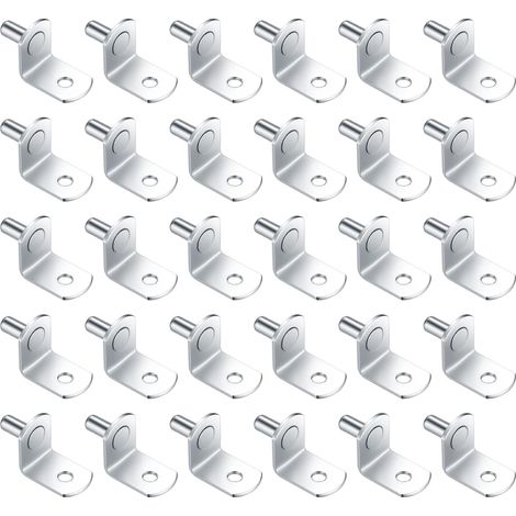 30 Stück Metall-Regalstützenstifte, 5 mm L-förmige Halterung für Möbel, Schränke, Bücherregale