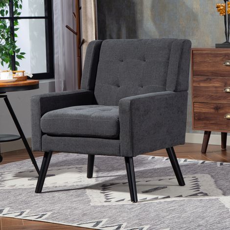 Fauteuil capitonné daim – Milieu siècle – Mousse haute densité – Pieds bois massif – Petit espace (1/5)