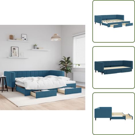 Tagesbett Ausziehbar mit Schubladen Blau 90x200 cm Samt - Ausziehbares Tagesbett - Ausziehbare Tagesbetten - Schlafbett - Gästebett (1/5)