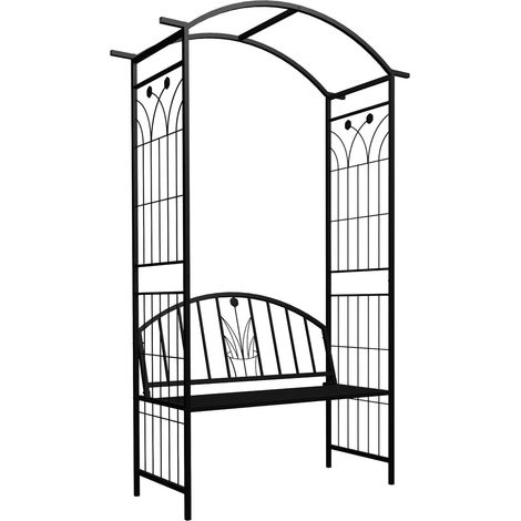 Arche à rosiers avec banc 210 x 134 x 48 cm ambiance cosy décoratif jardin en fer noir (1/2)