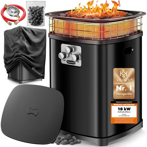 KESSER® Chauffage à gaz Aura, 18 kW, chaleur à 360°, IP54 - Noir, avec housse (1/5)