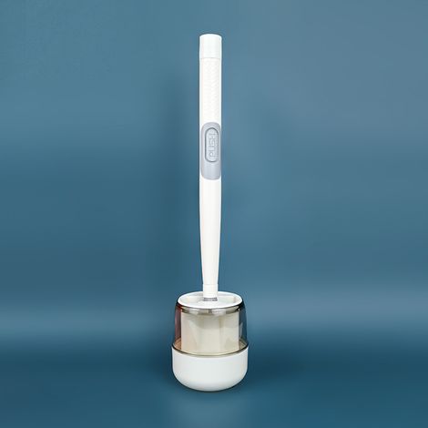 Brosse WC à suspendre, manche long, jeu hydraulique avec réservoir, blanc, fixation murale, kit salle de bain