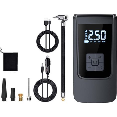 Portable Car Air Pump 150PSI Corded Air Compressor Handheld Electric Tire Inflator with LED Light Su-6000mAh-Grey
